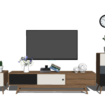 北欧实木电视柜组合sketchup模型，电视柜草图大师模型下载
