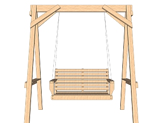 中式实木秋千吊椅sketchup模型，吊椅草图大师模型下载