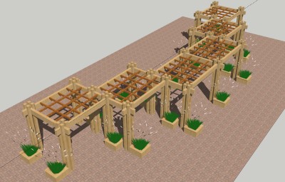 现代廊架草图大师模型，廊架sketchup模型下载