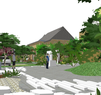 新中式公园景观草图大师模型，公园sketchup模型免费下载