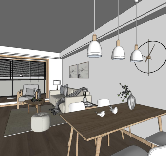 北欧客餐厅su模型，客餐厅sketchup模型下载