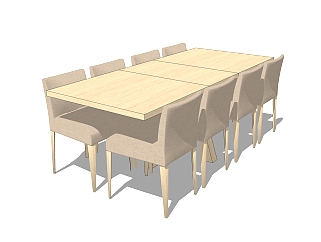 现代实木餐桌椅skb文件，八人餐桌<em>长</em>餐桌草图大师模型...