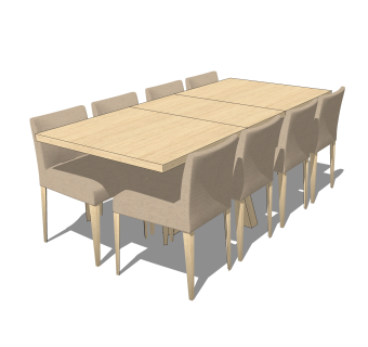 现代实木餐桌椅skb文件，八人餐桌长餐桌草图大师模型下载