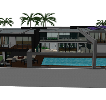 国外现代独栋别墅草图大师模型下载，独栋别墅sketchup模型
