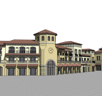 欧式沿街商业建筑草图大师模型，沿街商业建筑sketchup模型免费下载