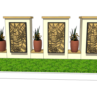 中式景观墙SU模型下载，景观墙skb模型分享