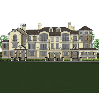 法式连排别墅su模型分享下载，sketchup别墅外观草图大师模型