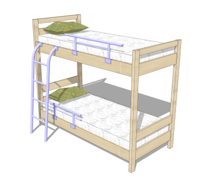 现代高低床铺草图大师模型，儿童床SU模型下载