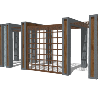 新中式造型廊架草图大师模型，造型廊架sketchup模型下载