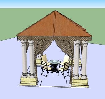 休闲小亭草图大师模型免费下载，亭子sketchup模型下载