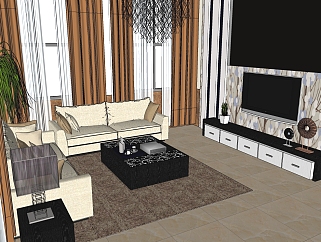 现代客厅草图大师模型，客厅sketchup模型下载