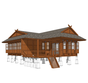 现代独栋别墅草图大师模型下载，别墅外观sketchup模型分享