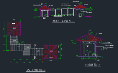 古建筑亭子CAD景观施工图，亭子CAD建筑图纸下载