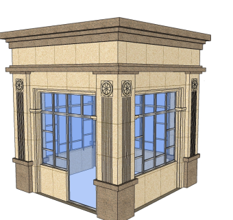 欧式小区门卫亭su模型下载、小区门卫亭草图大师模型下载