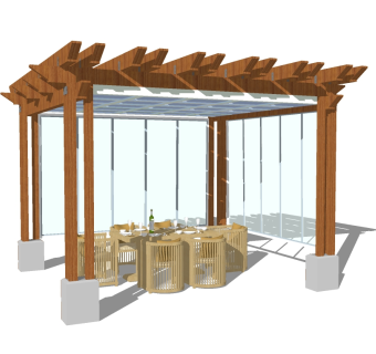 现代庭院实木廊架草图大师模型，庭院实木廊架sketchup模型下载