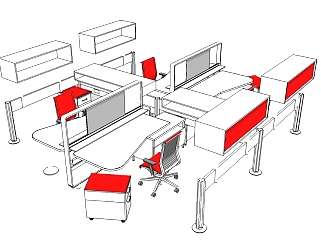 现代隔断办公桌su模型，办公桌草图大师模型下载
