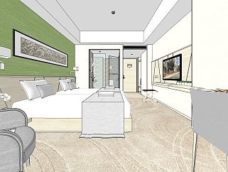 现代酒店客房免费su模型，室内设计草图模型sketchup下载