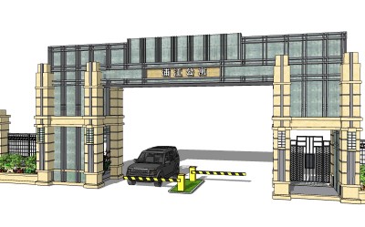 欧式入口大门草图大师模型下载，入口大门SU模型分享