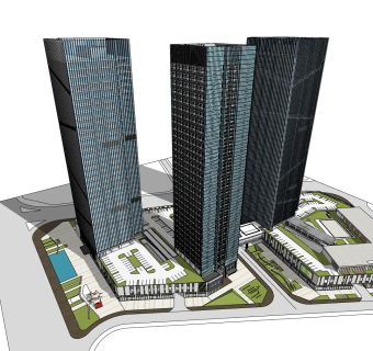 现代办公楼规划草图大师模型，办公楼规划sketchup模型免费下载