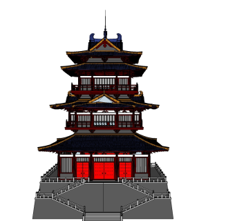 中式藏经阁草图大师模型下载、藏经阁su模型下载