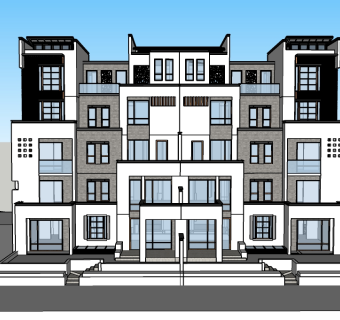 新中式连排别墅su模型免费下载，sketchup别墅草图大师模型