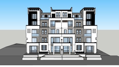 新中式连排别墅su模型免费下载，sketchup别墅草图大师模型