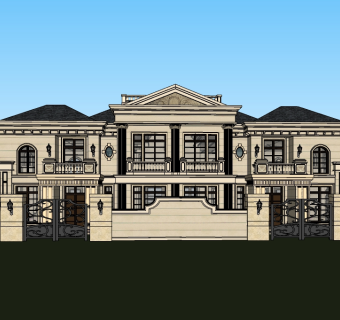欧式连排别墅su模型免费下载，sketchup别墅草图大师模型