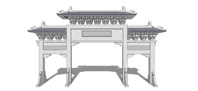 中式古建牌坊草图大师模型下载、古建牌坊su模型下载