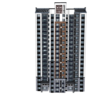 中式高层住宅楼sketchup模型下载，居民住宅楼草图大师模型