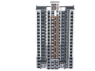 中式高层住宅楼sketchup模型下载，居民住宅楼草图大师模型