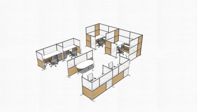 现代屏风办公桌sketchup模型，办公桌su模型，办公桌草图大师素材下载
