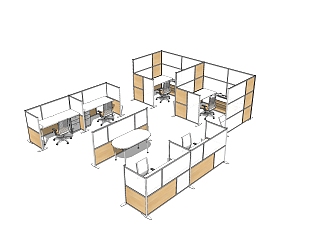 现代屏风办公桌sketchup模型，办公桌su模型，办公桌草图大师素材下载