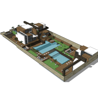 欧式独栋泳池别墅草图大师模型，别墅SU模型下载