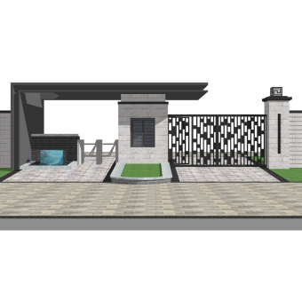 中式小区大门入口草图大师模型，小区大门入口sketchup模型免费下载