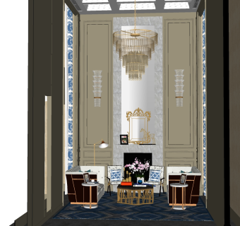 现代客厅su模型，客厅草图大师模型下载