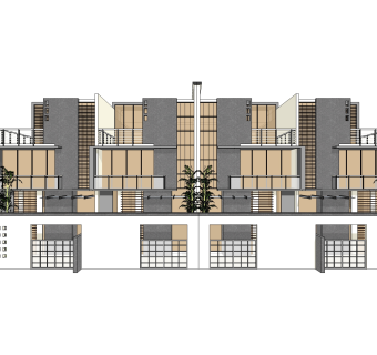 现代联排别墅su模型，别墅草图大师模型下载