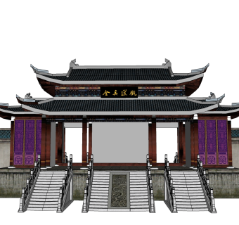 中式道观免费su模型下载、道观草图大师模型下载
