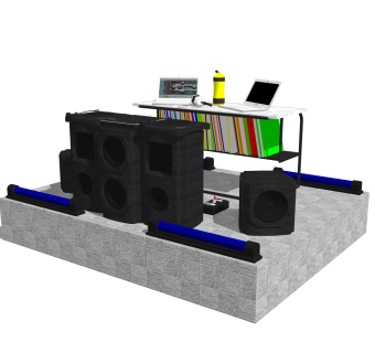 现代音响书桌组合su模型，音响草图大师模型下载