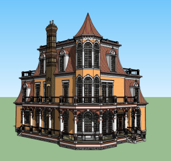 欧式古典别墅草图大师模型下载，古典别墅sketchup模型