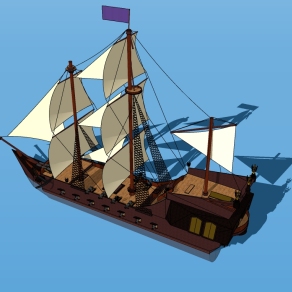 中式帆船草图大师模型，帆船sketchup模型