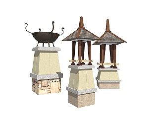 中式造型灯柱草图大师模型，造型灯柱sketchup模型下载