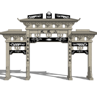大门式牌楼草图大师模型下载，入口大门sketchup模型分享