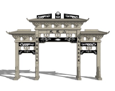 大门式牌楼草图大师模型下载，入口大门sketchup模型分享