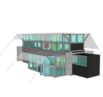 现代集装箱房屋草图大师模型，集装箱住宅su模型下载