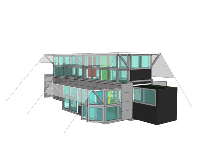 现代集装箱房屋草图大师模型，集装箱住宅su模型下载