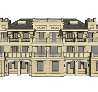 欧式联排别墅SU模型，联排别墅SKP模型下载