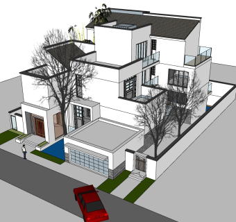 新中式别墅su模型下载、新中式别墅草图大师模型下载