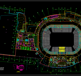 内蒙古体育馆智能照明系统全套图纸，电气照明CAD图纸下载