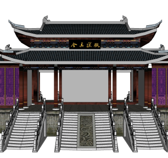 全真观山门草图大师模型下载、全真观山门su模型下载