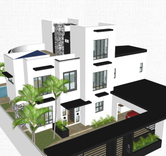 现代别墅草图大师模型，别墅泳池sketchup模型下载